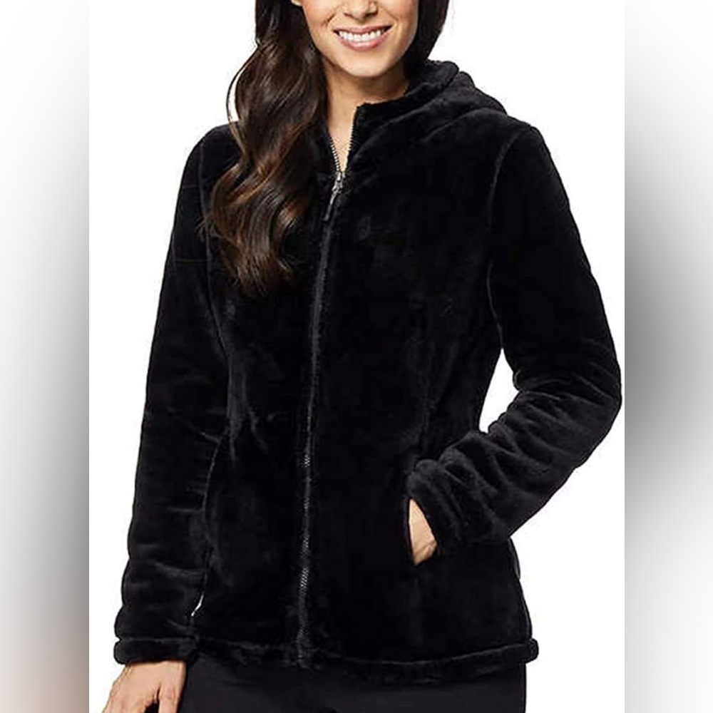 32 Degrees Heat Black Hooded Plush Jacket Size S
